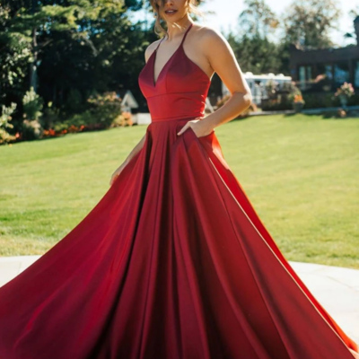 Sp1361,beautiful a line spaghetti straps red long prom/evening dress - Thumbnail 4