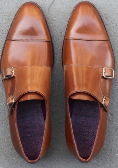 Luxury Brown Double Monk Strap Leather Wedding Wear Handmade Shoes