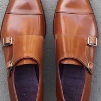Luxury Brown Double Monk Strap Leather Wedding Wear Handmade Shoes - Thumbnail 1