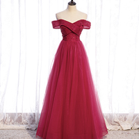 Red tulle beads long prom dress red evening dress - Thumbnail 3