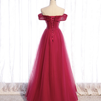 Red tulle beads long prom dress red evening dress - Thumbnail 4