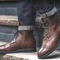Handmade Vintage Brown Cap Toe Lace Up With Side Zipper Boot,Men's Casual Dress boot - Thumbnail 1