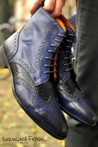 Handmade Multi Color Wing Tip Ankle Lace Up Boot,Men Dress Formal Boot