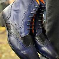 Handmade Multi Color Wing Tip Ankle Lace Up Boot,Men Dress Formal Boot - Thumbnail 1