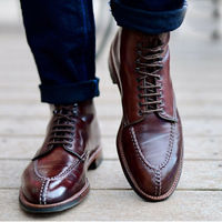 Handmade Men Split Tie Ankle Boots New All Genuine Leather Men's Brogue Boots - Thumbnail 4
