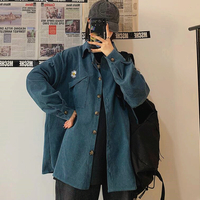 Daisy Flower Embroidery Corduroy Long Sleeve Shirt - Thumbnail 2