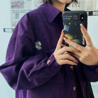 Daisy Flower Embroidery Corduroy Long Sleeve Shirt - Thumbnail 3