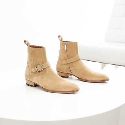 Handmade Beige Ankle Jodhpurs With Side Zipper Suede Boot,Men's Fashion Boot
