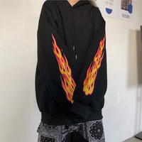 Fire Flame Print Hoodie Sweatshirt - Thumbnail 5