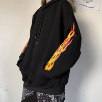 Fire Flame Print Hoodie Sweatshirt - Thumbnail 6