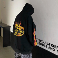 Fire Flame Print Hoodie Sweatshirt - Thumbnail 7
