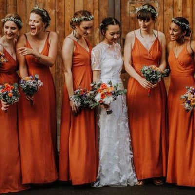 V neck burnt orange bridesmaid dresses under 100 - Thumbnail 4