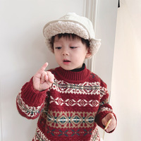 Soft Cotton Kids Christmas Sweater for Christmas Gift Red/Ivory - Thumbnail 1