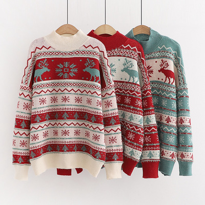 Elk Cotton Christmas Sweater for Christmas Gift. Knit Christmas Sweater