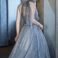 Blue tulle sequins long prom dress one shoulder evening dress - Thumbnail 3