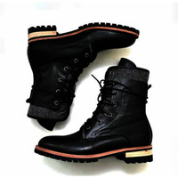Handmade Mens Black Military Style Boots, Men Black Biker Boots - Thumbnail 1