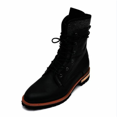 Handmade mens black military style boots, men black biker boots - Thumbnail 2