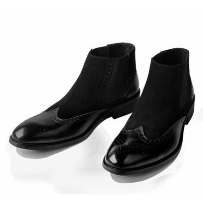 Handmade mens two tone chelsea boots, men black leather and suede boots - Thumbnail 1