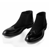 Handmade Mens Two Tone Chelsea Boots, Men Black Leather and Suede Boots - Thumbnail 4