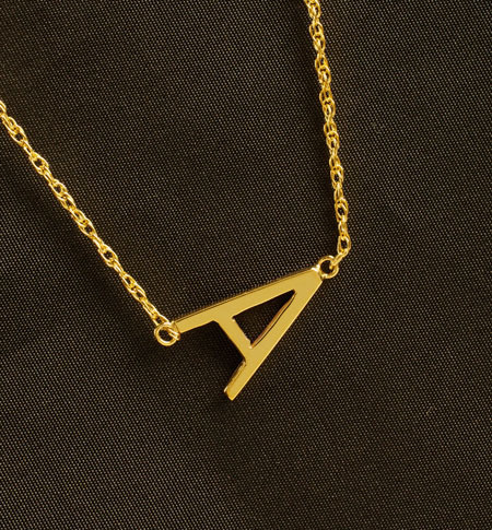 Gold Sideways Initial Necklace on Rope Chain