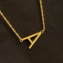 Gold Sideways Initial Necklace on Rope Chain