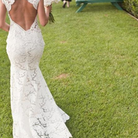 SP1373,Discount Fashion Sexy Mermaid Open Back High Quality French Lace Wedding Dress - Thumbnail 1