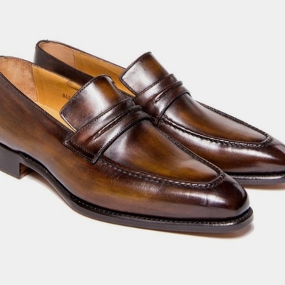 New christmas two tone genuine leather penny loafer formal wear shoes