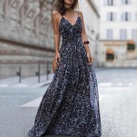 Leopard Print V Neck Maxi Dress - Thumbnail 2