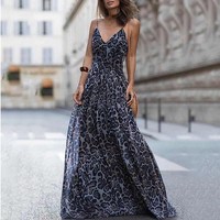 Leopard Print V Neck Maxi Dress - Thumbnail 3