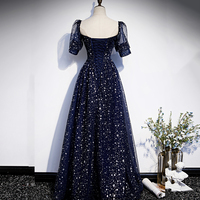 Blue tulle long prom dress blue evening dress - Thumbnail 2