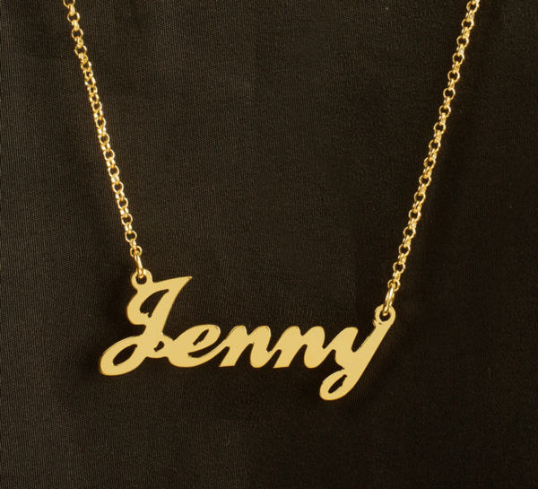 Gold Script Nameplate Necklace