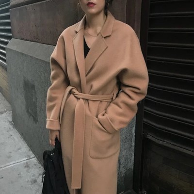 Solid color elegant woolen women's coat