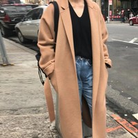 Solid Color Elegant Woolen Women's Coat - Thumbnail 1