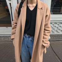 Solid Color Elegant Woolen Women's Coat - Thumbnail 4