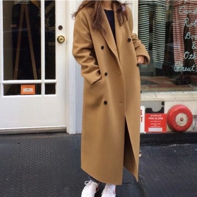Retro loose double breasted women long overcoats 