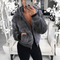 Stylish Fluffy Zip up Jacket - Thumbnail 3