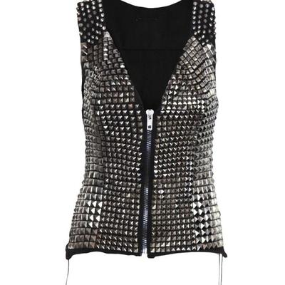 Women vest style studded black leather jacket, rock punk biker fashion jacket, emo style jackets