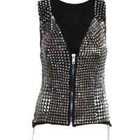 Women Vest Style Studded Black Leather Jacket, Rock Punk Biker Fashion Jacket, Emo Style Jackets - Thumbnail 4