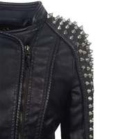 Women Black Leather Studded Jacket, Women Biker Jacket, Racer Jacket, Rock Punk Fashion jacket - Thumbnail 3