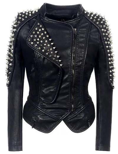 Women Black Leather Studded Jacket, Women Biker Jacket, Racer Jacket, Rock Punk Fashion jacket