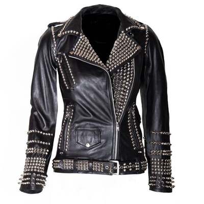Women black studded leather jacket, gothic ladies leather jacket, biker jacket for women, fashion jackets