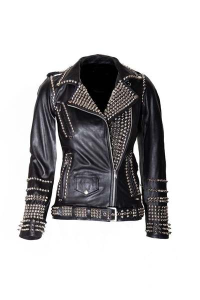 Women Black Studded Leather Jacket, Gothic Ladies Leather Jacket, Biker Jacket for Women, Fashion Jackets