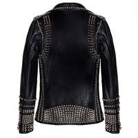 Women Black Studded Leather Jacket, Gothic Ladies Leather Jacket, Biker Jacket for Women, Fashion Jackets - Thumbnail 1