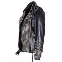 Women Black Studded Leather Jacket, Gothic Ladies Leather Jacket, Biker Jacket for Women, Fashion Jackets - Thumbnail 2