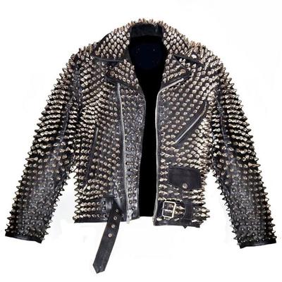 Women black leather fully studded jacket, rock punk fashion jacket, studded leather jacket, biker jacket