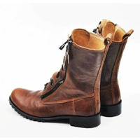 Handmade Men Side Zipper Lace up Biker Boots, Men Antique Brown Rider Boots - Thumbnail 2
