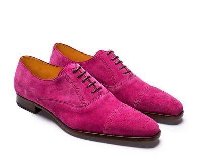 Oxford Pink Color Suede Genuine Leather Brogue Cap Toe Handmade Lace Up Matching Sole Shoes