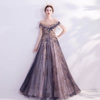 Purple tulle sequins long prom dress evening dress - Thumbnail 1