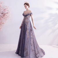 Purple tulle sequins long prom dress evening dress - Thumbnail 2