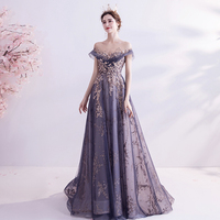 Purple tulle sequins long prom dress evening dress - Thumbnail 3